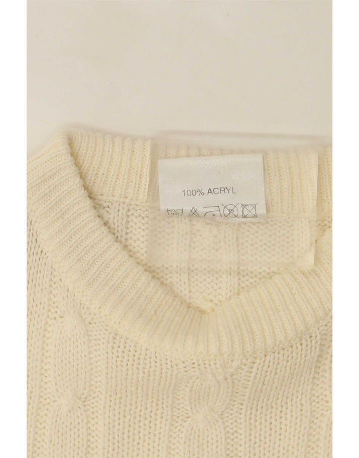 Vintage męski sweter z wycięciem pod szyją, duży, złamany biały akryl