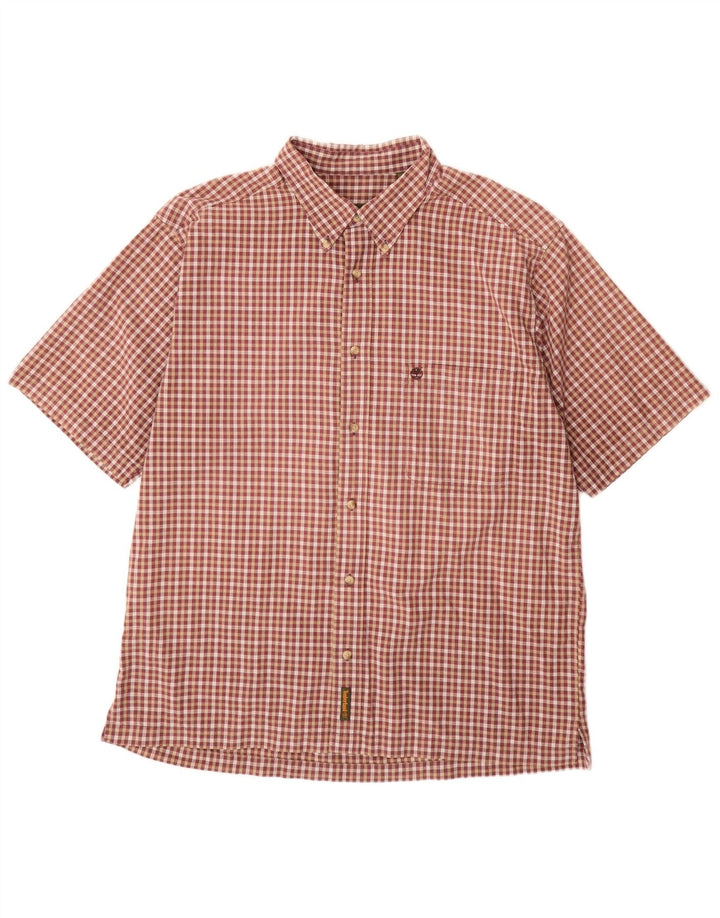 Koszula męska z krótkim rękawem TIMBERLAND XL, bawełniana w bordową kratkę