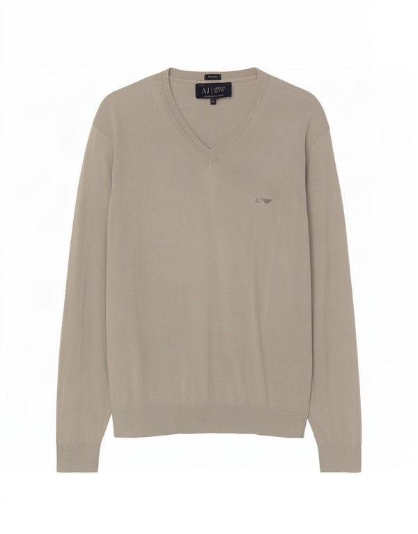 Armani Jeans Męski sweter o regularnym kroju z dekoltem w kształcie litery V, XL, szary, bawełniany