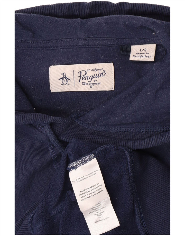 PENGUIN Męski sweter z kapturem, duży, granatowy, bawełniany