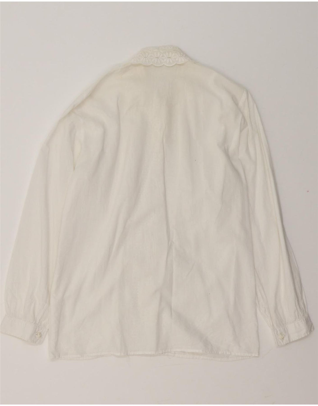 Damska bluzka koszulowa VINTAGE z falbaną z przodu UK 14 Średnio-biała w kwiaty