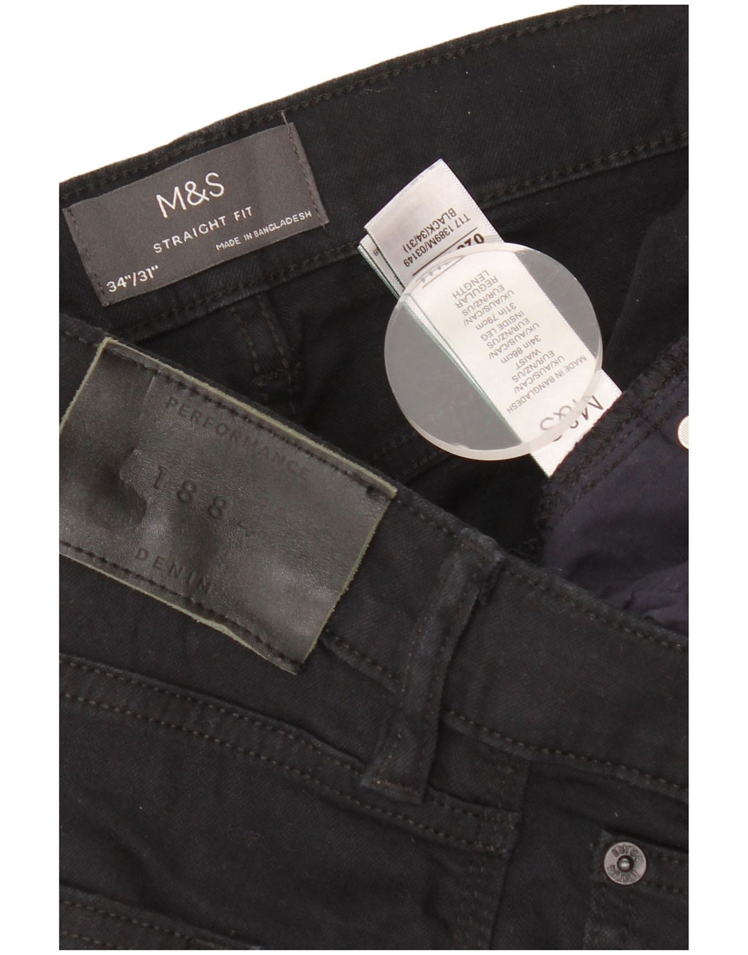 MARKS & SPENCER Męskie proste dżinsy W34 L31 Czarne bawełniane