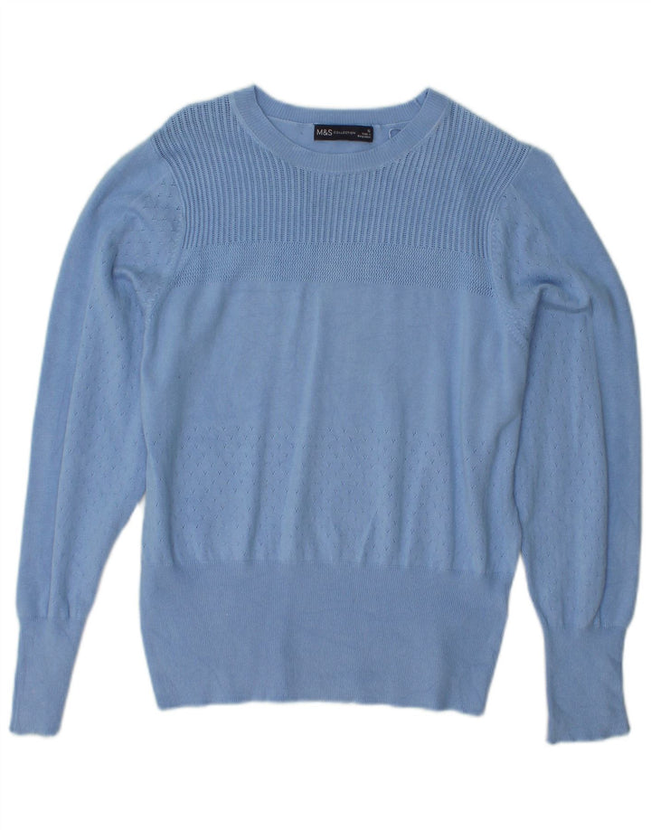 MARKS & SPENCER Damski sweter z krótkim rękawem i dekoltem w łódkę, UK 12, średni niebieski