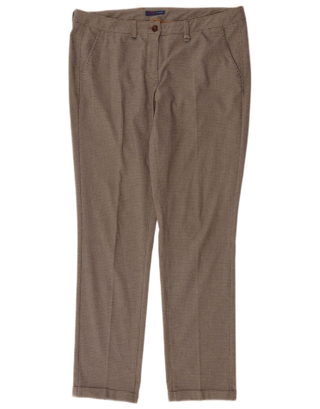 Damskie proste spodnie garniturowe Trussardi IT 44 Medium W34 L30 Brązowa kratka