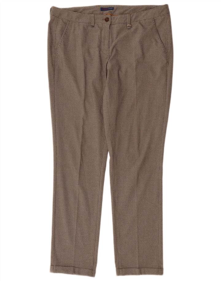 Damskie proste spodnie garniturowe Trussardi IT 44 Medium W34 L30 Brązowa kratka