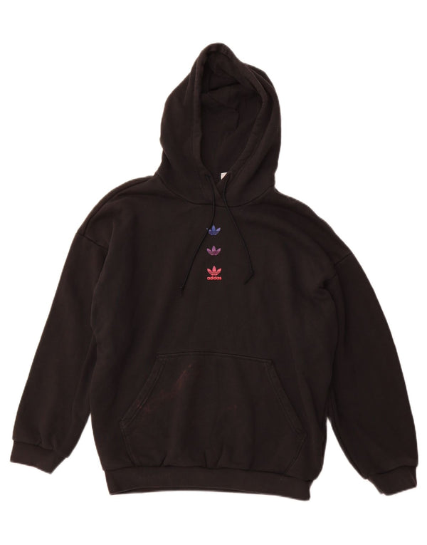 Damska bluza z kapturem ADIDAS o luźnym kroju z grafiką UK 14, duża, czarna bawełna