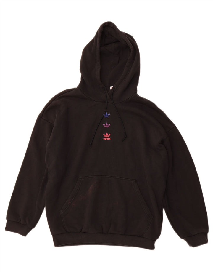 Damska bluza z kapturem ADIDAS o luźnym kroju z grafiką UK 14, duża, czarna bawełna