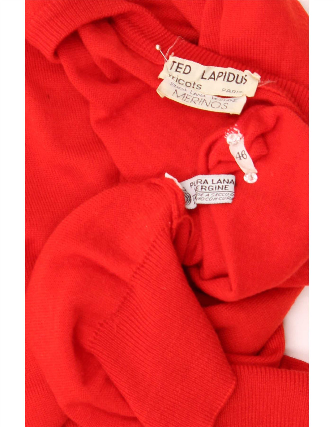 Męski sweter Ted Lapidus z dekoltem w kształcie litery V IT 46 Small Red Merino, wełna