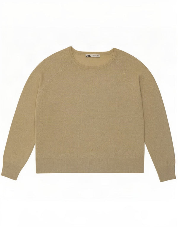 Damski sweter Zara z dekoltem w łódkę UK 16, duża, beżowa, nakrapiana wiskoza