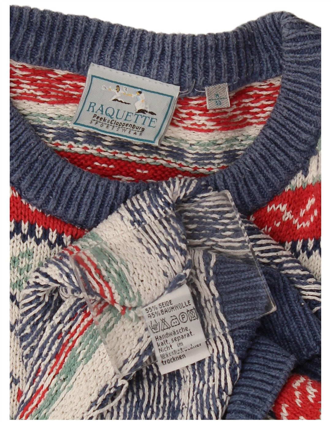 Sweter męski z okrągłym dekoltem w stylu vintage IT 50 Średni wielobarwny Fair Isle