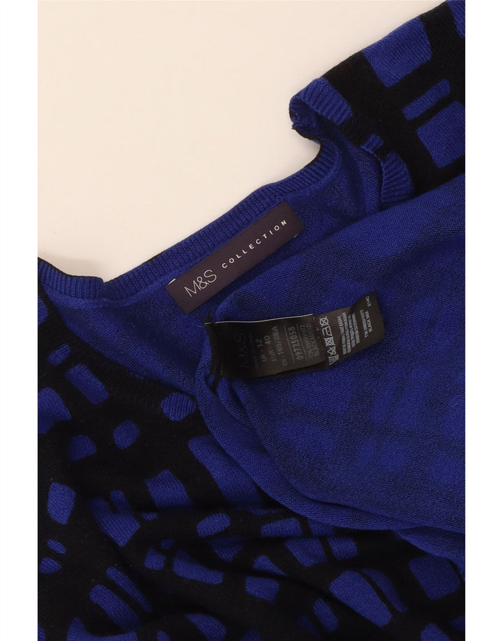 MARKS & SPENCER Damski sweter z dekoltem w łódkę UK 12, średnia niebieska kratka