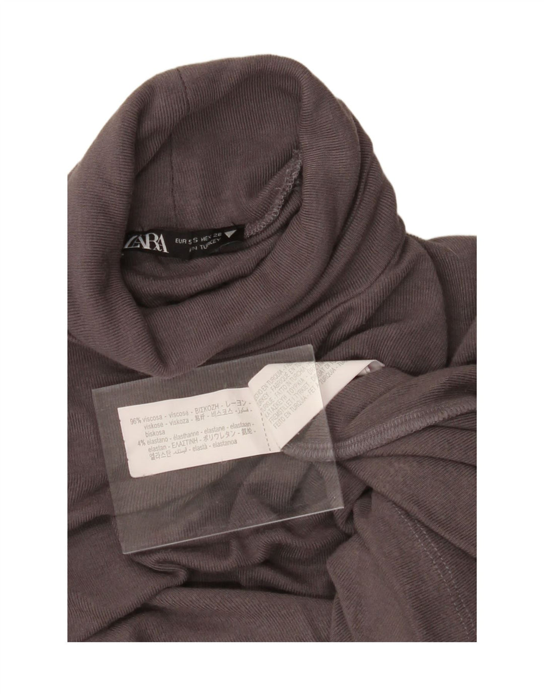 ZARA Womens Roll Neck Top Long Sleeve UK 8 Small Grey Viscose Vintage Zara and Second-Hand Zara from Messina Hembry 