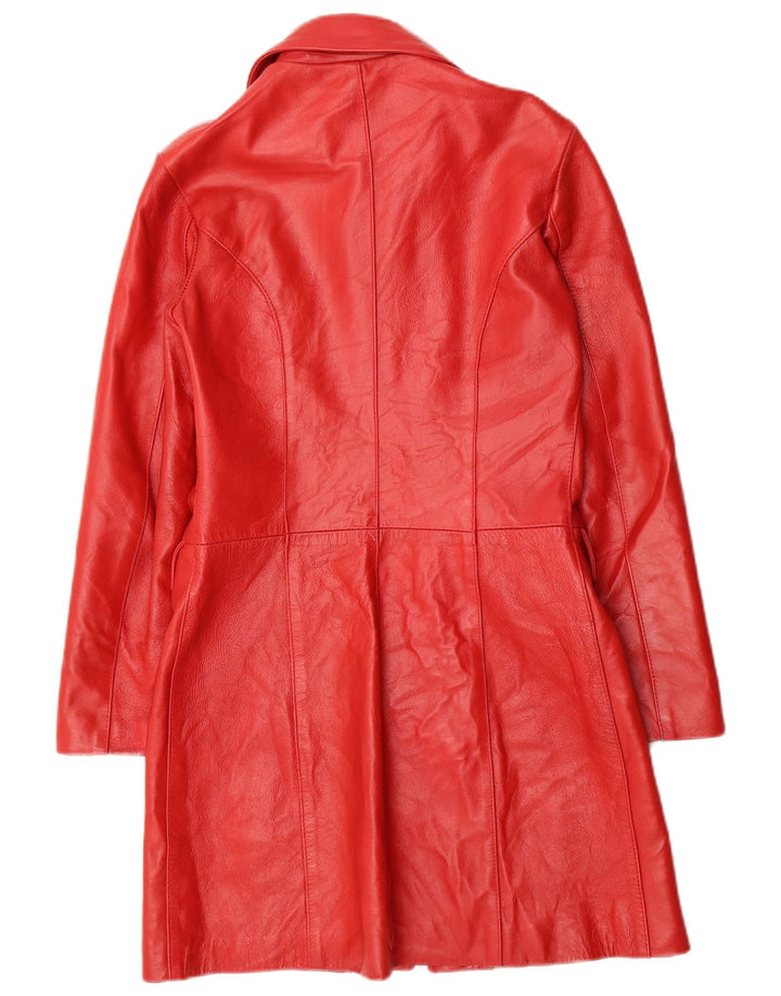 Vintage damski płaszcz skórzany UK 10 mały czerwony