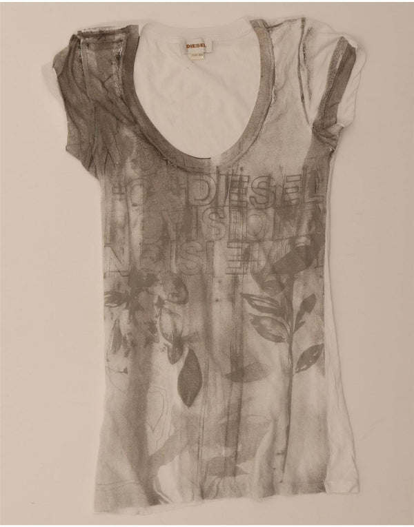 Damska koszulka z grafiką Diesel Top UK 2 2XS w białe kwiaty