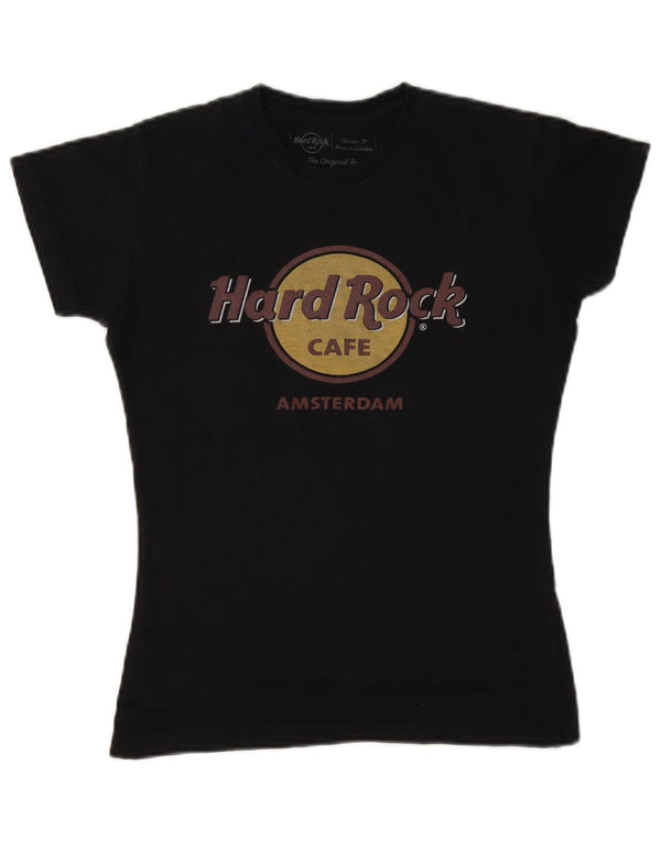 T-shirt damski Hard Rock Cafe Amsterdam z grafiką Top UK 6 XS, czarny, bawełniany