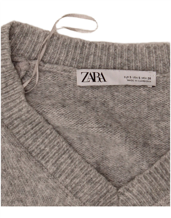 Sweter damski Zara Oversize z dekoltem w kształcie litery V, UK 10, mały, szary, nakrapiany