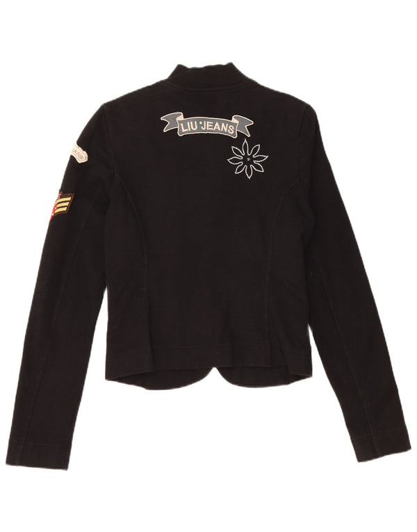Damska marynarka LIU JO Crop Graphic z 4 guzikami, UK 6 XS, czarna bawełna