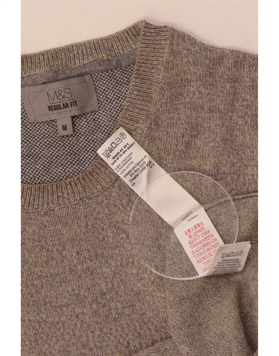 Męski sweter z okrągłym dekoltem Marks & Spencer, średnioszary, nakrapiany