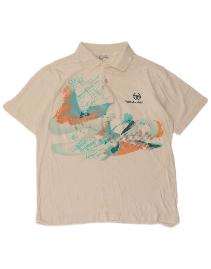 Męska koszulka polo z grafiką Sergio Tacchini, średnia biała bawełna