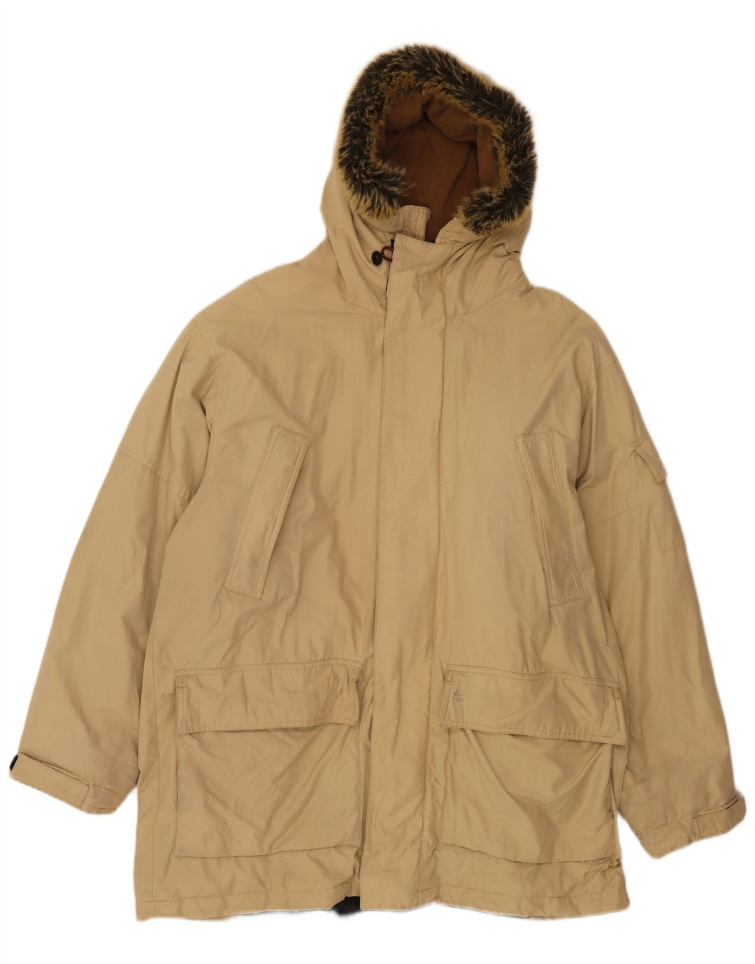 Męska kurtka parka z kapturem Timberland UK 40, duża, beżowa, nylonowa
