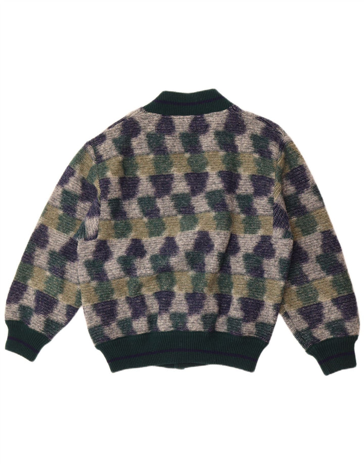 Vintage męski sweter rozpinany, średnio zielony, geometryczny
