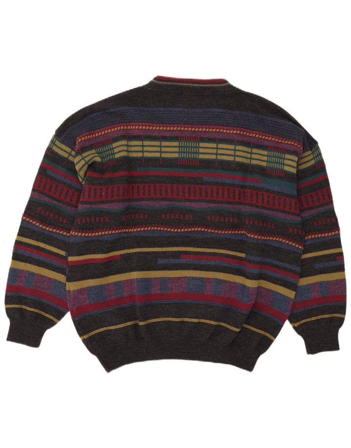 Vintage męski sweter z okrągłym dekoltem XL, wielokolorowe paski