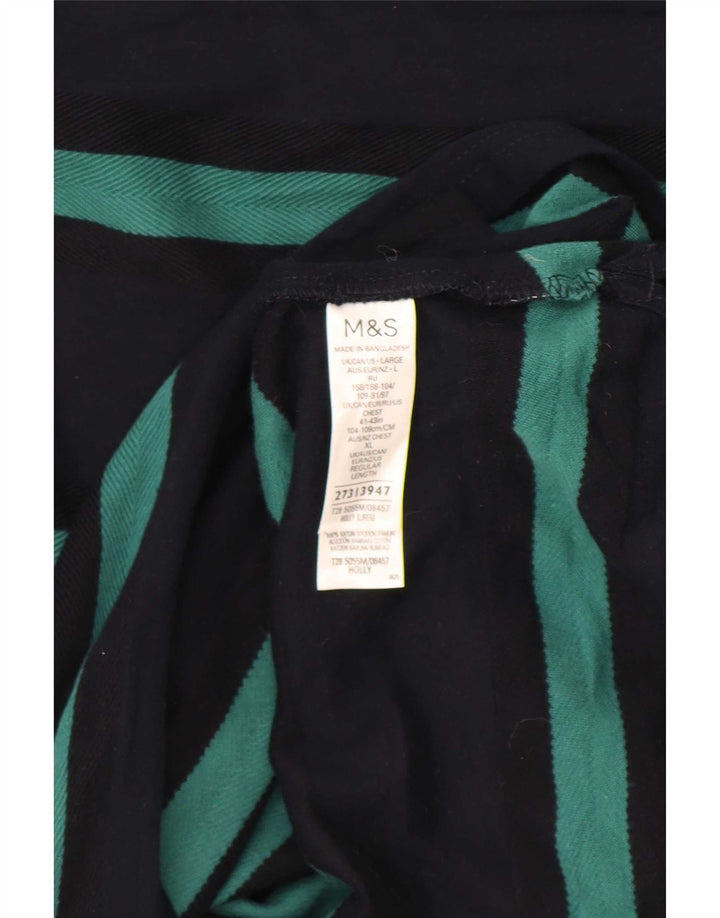Marks & Spencer Męski top z długim rękawem, duży, granatowy, bawełniany w paski