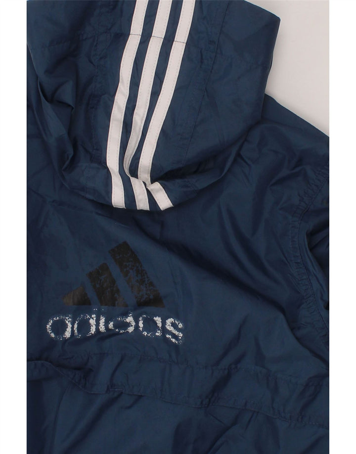 ADIDAS Boys Graphic Hooded Rain Jacket 5-6 Years Medium  Navy Blue Nylon Vintage Adidas and Second-Hand Adidas from Messina Hembry 