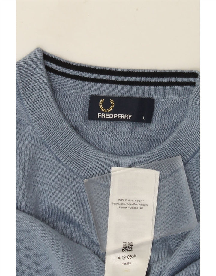 FRED PERRY Męski sweter z okrągłym dekoltem, duży, niebieski, bawełniany