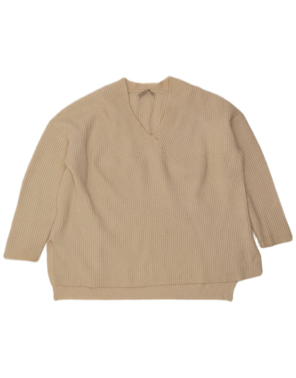 Damski sweter oversize All Saints z dekoltem w kształcie litery V, UK 14, średni złamanej bieli