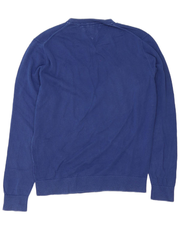 Męski sweter Tommy Hilfiger z dekoltem w kształcie litery V, duży, niebieski, bawełniany