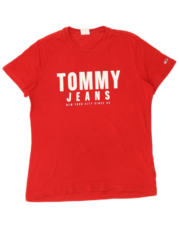 Damska koszulka graficzna Tommy Hilfiger Top UK 12, średnia czerwona bawełna