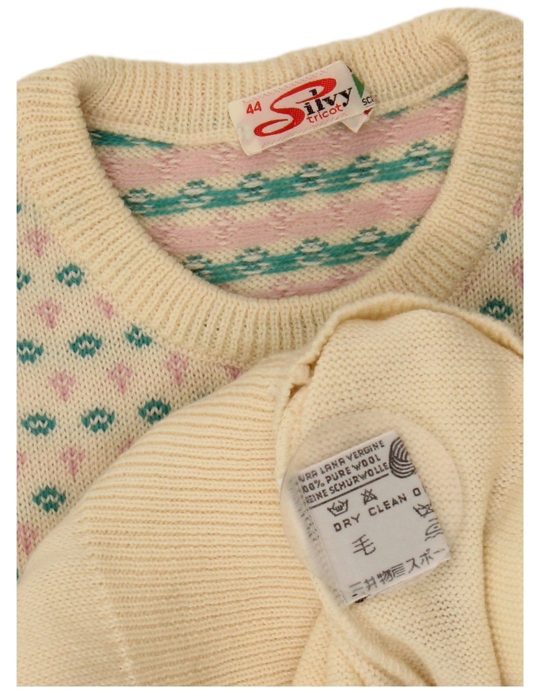 Damski sweter z okrągłym dekoltem Silvy IT 44 Średni beżowy Wełna Fair Isle