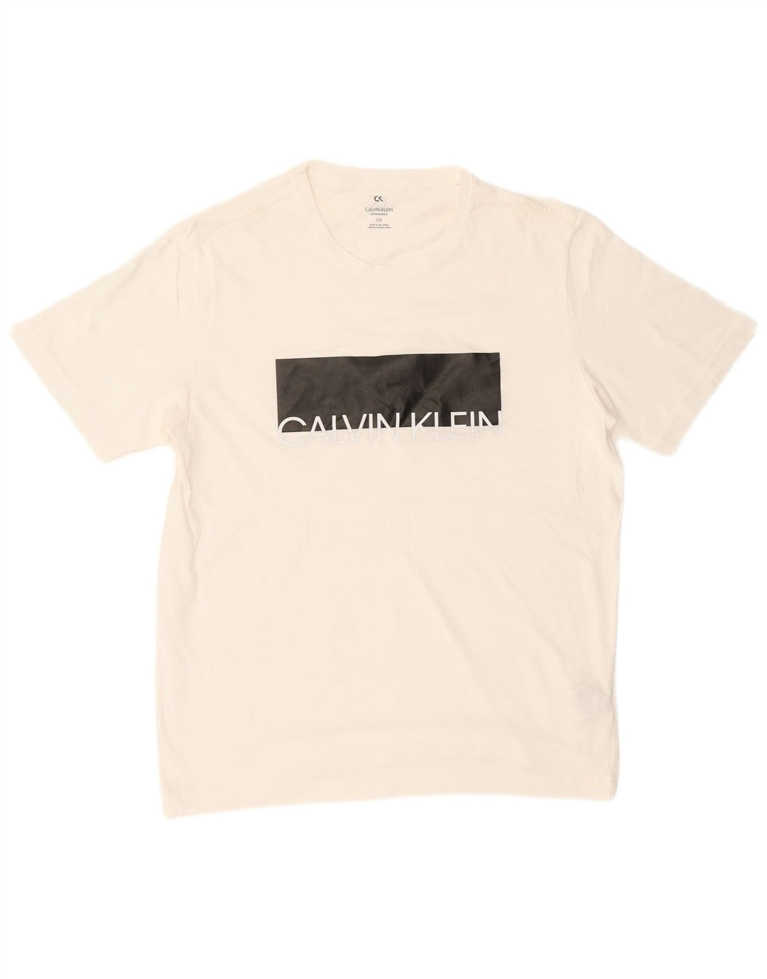 Męski T-shirt CALVIN KLEIN z grafiką, duży, biały, bawełniany z blokami kolorów
