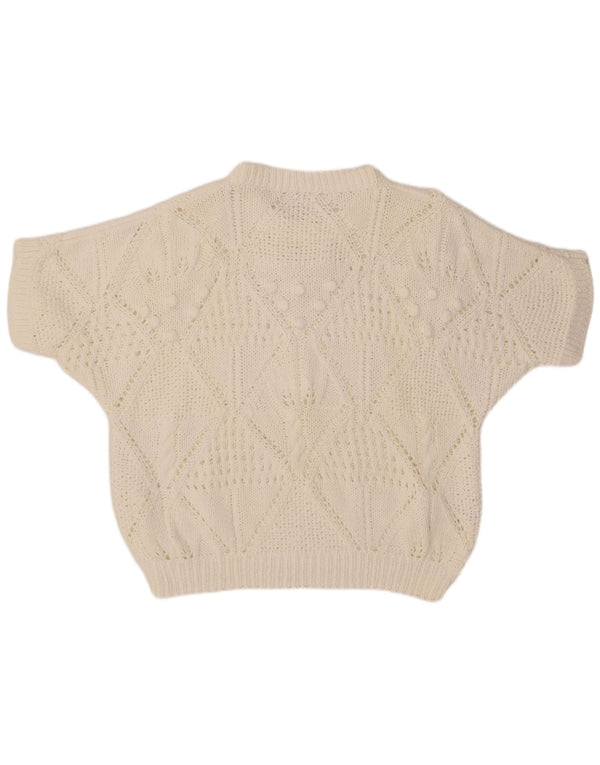 Sweter damski VINTAGE z krótkim rękawem i okrągłym dekoltem UK 18 XL, biała bawełna