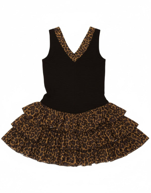 Vintage damska sukienka Tutu bez rękawów UK 12, średni czarny nadruk zwierzęcy