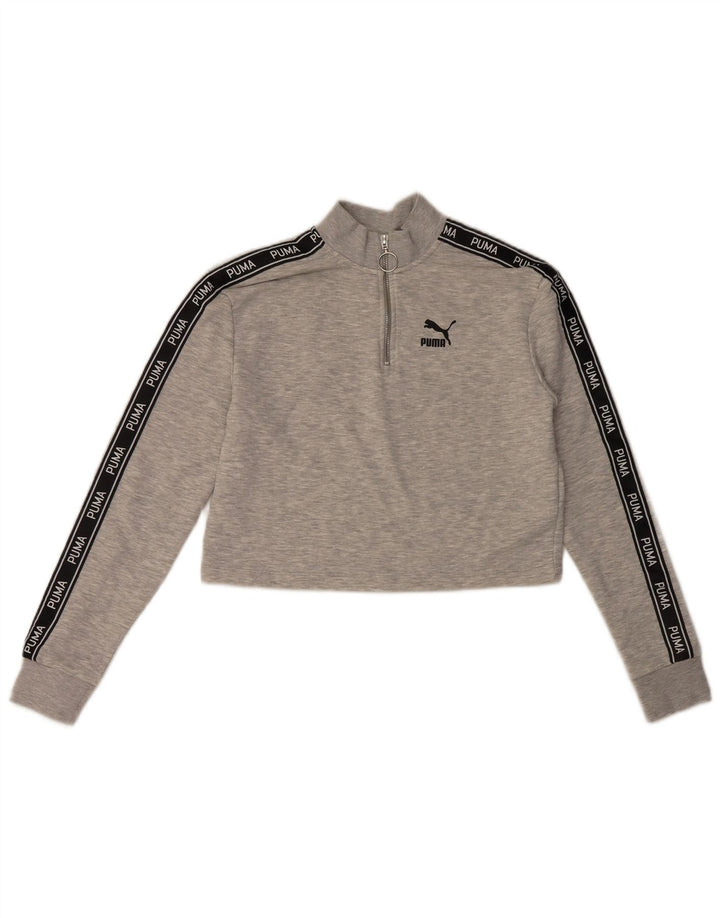 Damska bluza Puma Crop Graphic Jumper UK 10 Small Grey Colorblock