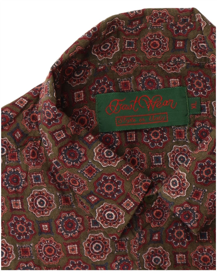 Koszula męska w stylu vintage XL, brązowa, w kwiaty, sztuczny jedwab