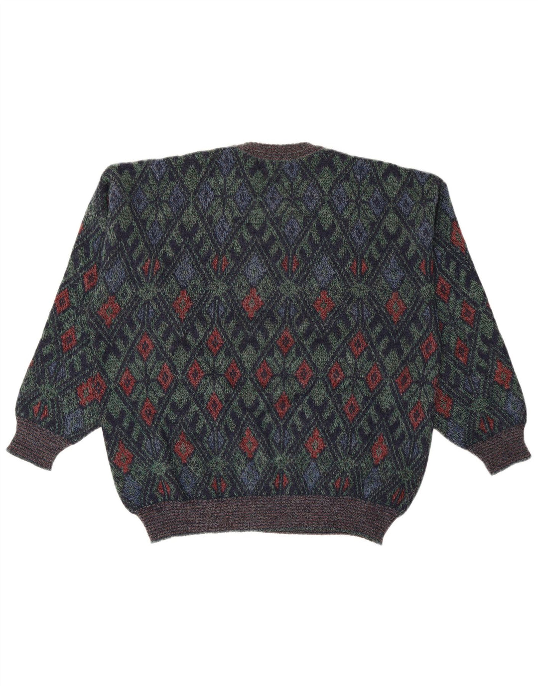 Męski sweter VINTAGE z okrągłym dekoltem, duży, granatowy Argyle/Diament