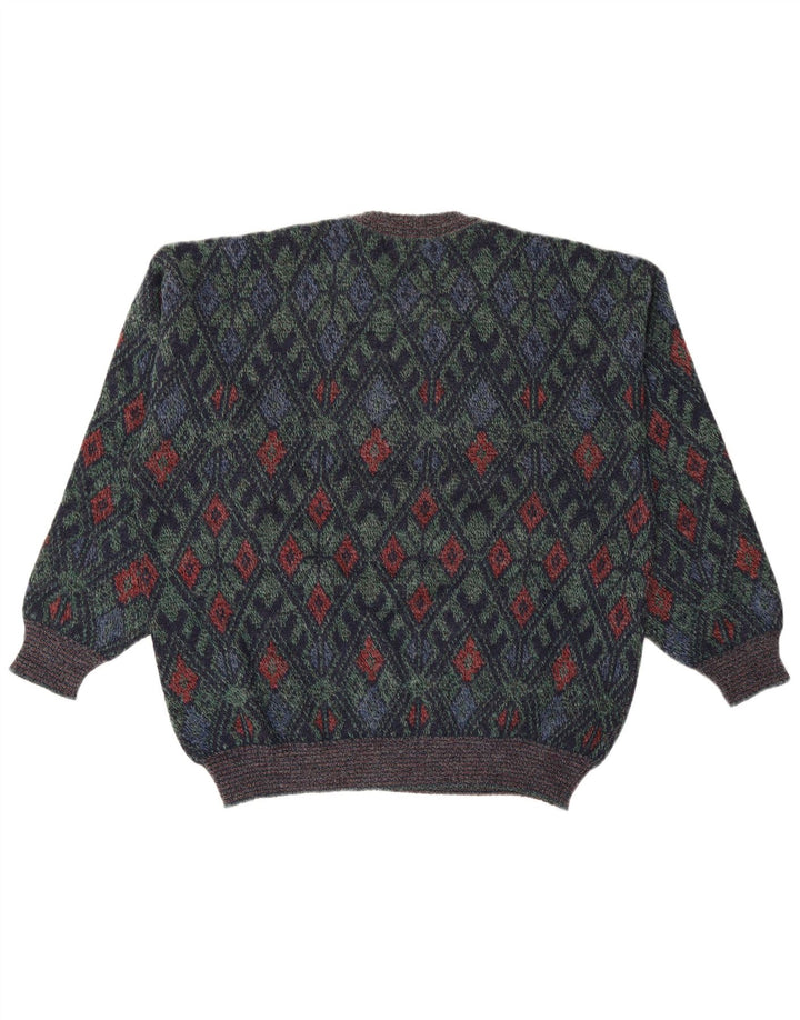 Męski sweter VINTAGE z okrągłym dekoltem, duży, granatowy Argyle/Diament