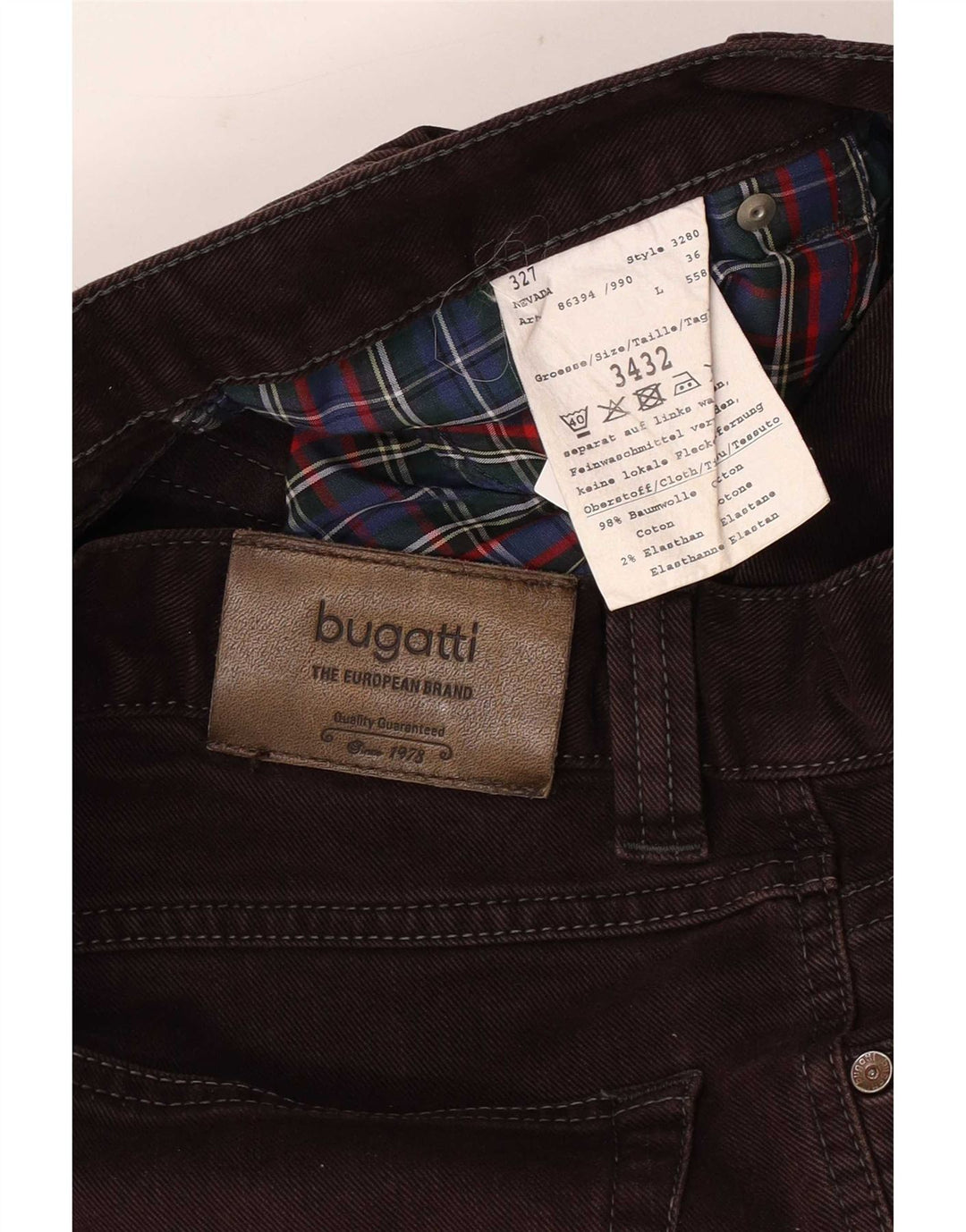 Bugatti Męskie proste dżinsy W34 L32 Bordowa bawełna