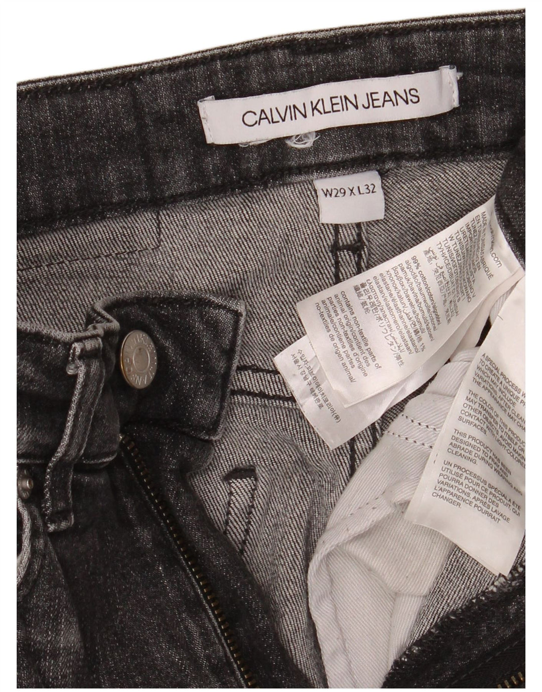 Męskie dżinsy rurki Calvin Klein w trudnej sytuacji W29 L32 Czarne bawełniane