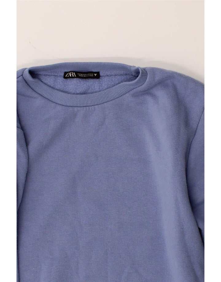 ZARA Womens Crop Sweatshirt Jumper UK 14 Medium Blue Polyester Vintage Zara and Second-Hand Zara from Messina Hembry 