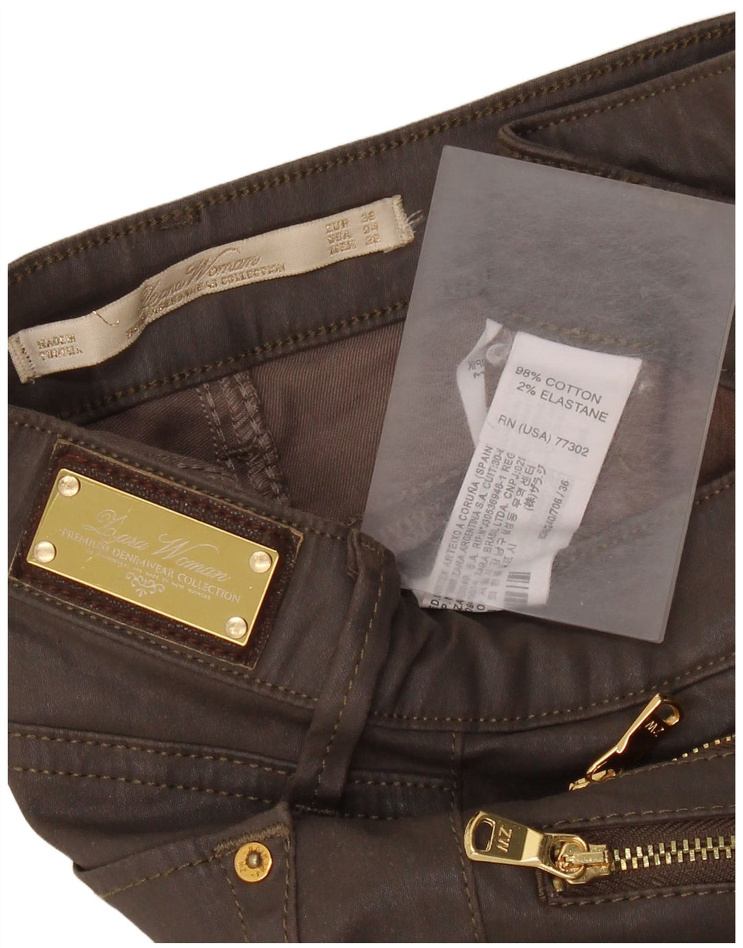 Damskie spodnie obcisłe na co dzień ZARA W26 L28 Brązowa bawełna