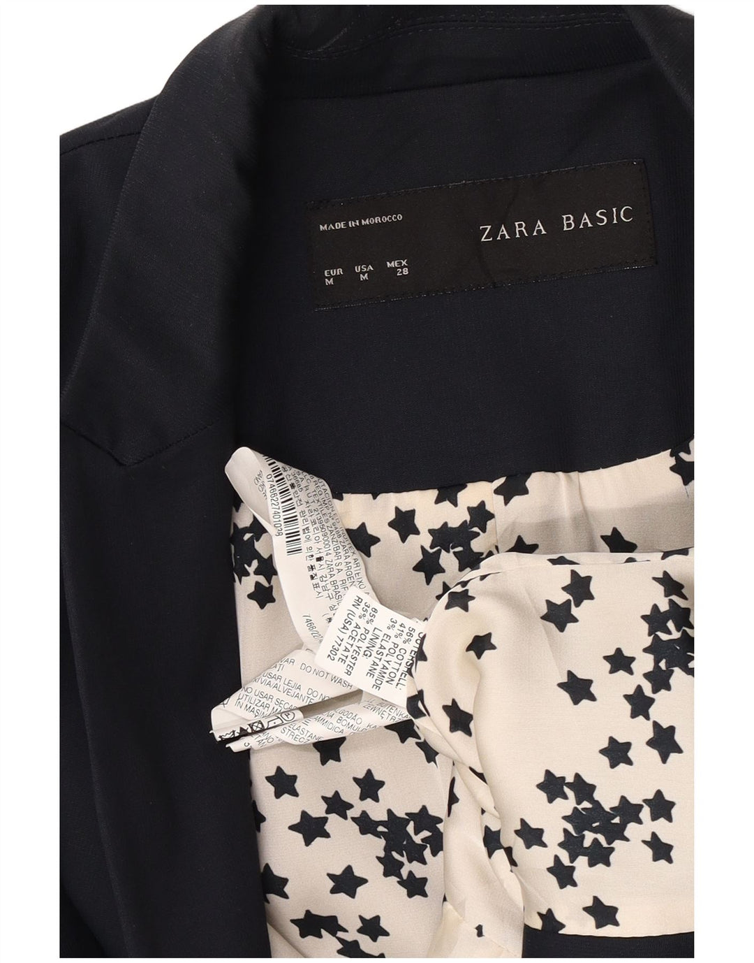 Damska marynarka Zara zapinana na 1 guzik UK 12, średni granatowy, bawełniany