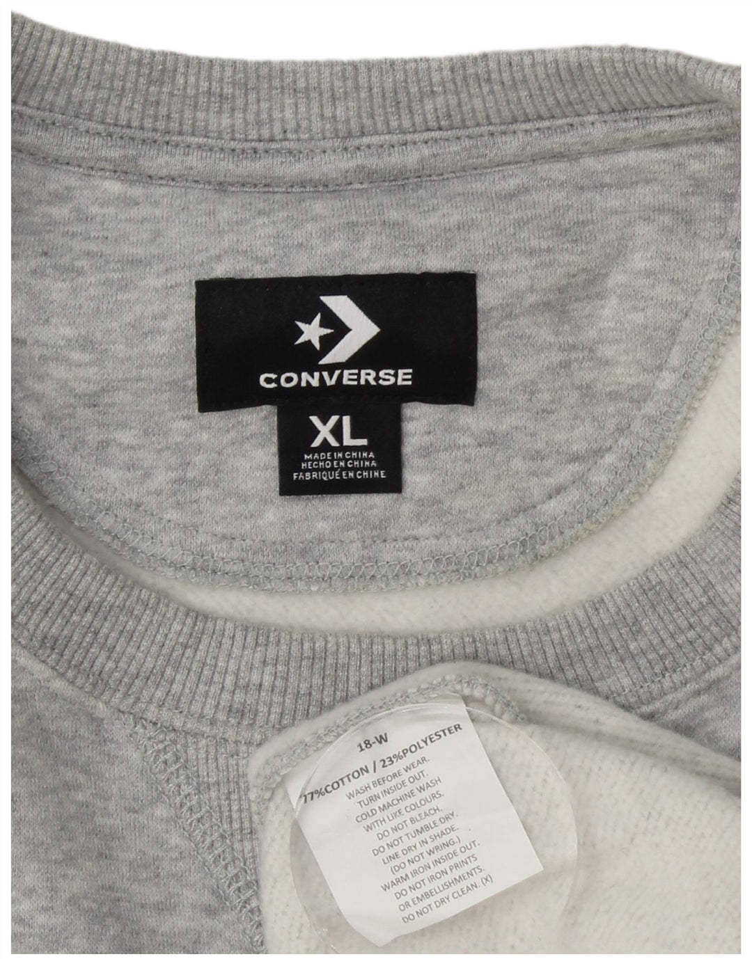 CONVERSE Męska bluza z grafiką, sweter XL, szara, bawełniana w bloki kolorów