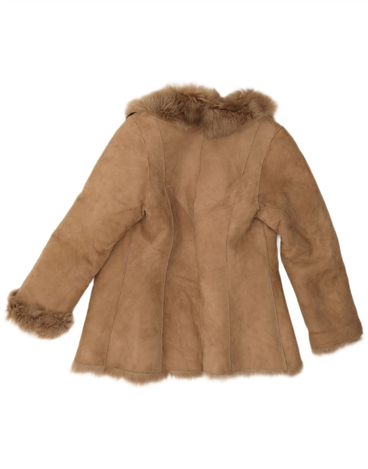 Vintage damska kurtka shearling UK 10 mała beżowa zimowa