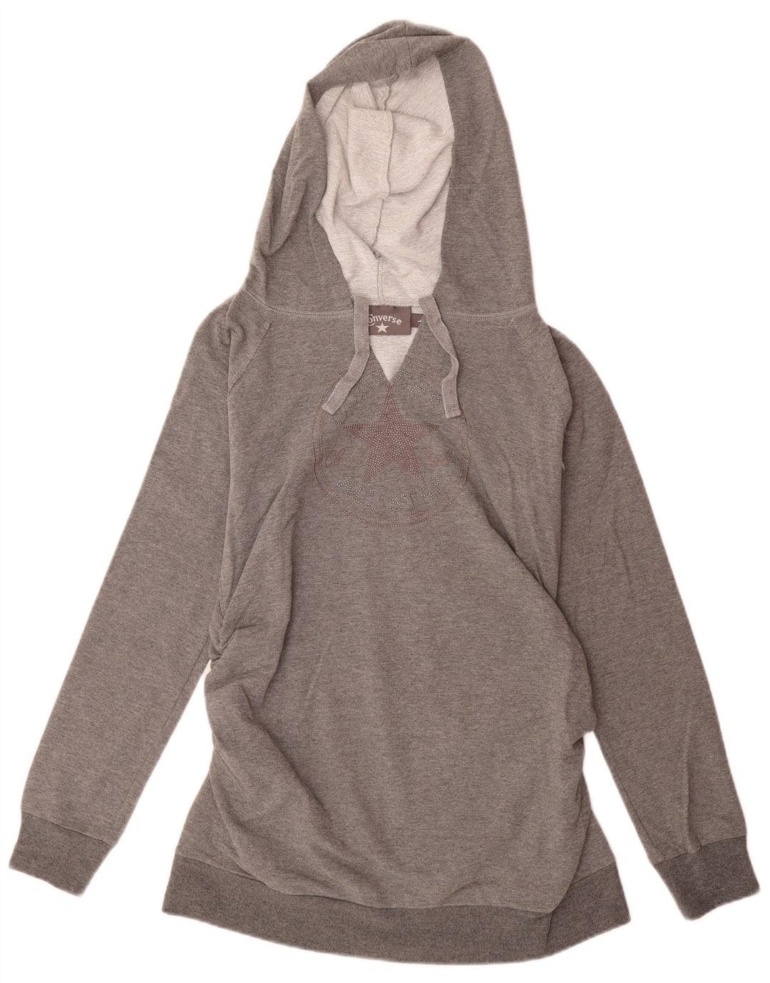 CONVERSE Damski sweter z kapturem z grafiką UK 14, duży, szary, bawełniany