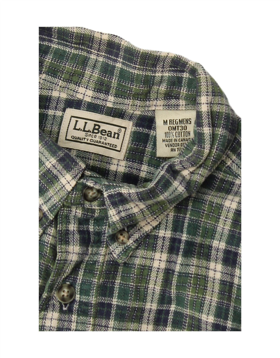 Męska koszula flanelowa L.L.Bean w średnią zieloną kratę, bawełniana