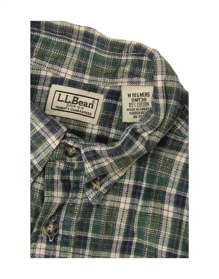 Męska koszula flanelowa L.L.Bean w średnią zieloną kratę, bawełniana